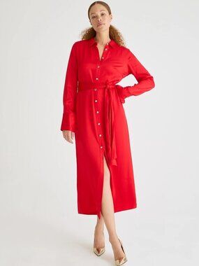 J.Crew Drapey Red Shirtdress in Crepe